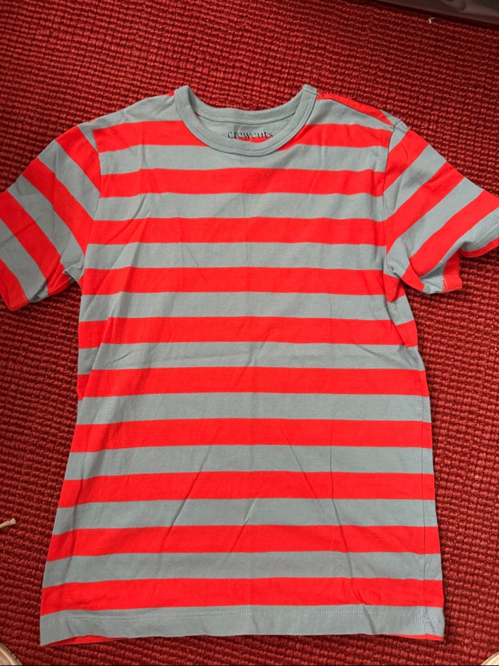 Crewcuts Neon Red and Gray Striped Short Sleeve Tee